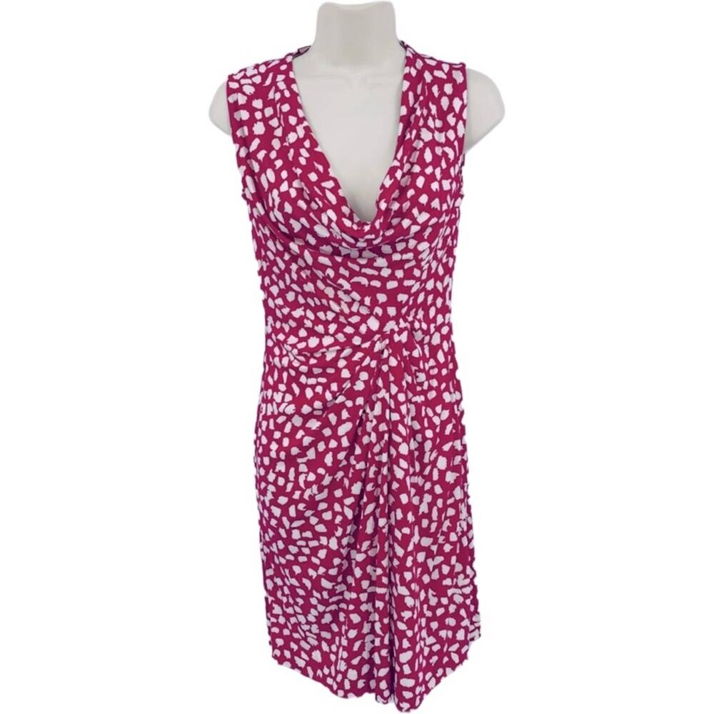 0233 Diane Von Furstenberg Noe Leopard Leaves Pink Dress